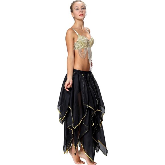 Women's Chiffon 10 Panel black Skirt Costume Elegant Flowy Dance or Party Skirt - Picture 7 of 8
